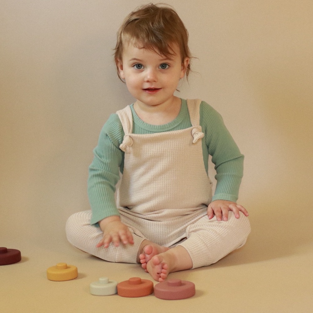 Waffle Knit Knot Overall Cream Gender Neutral - Picture 6 of 8